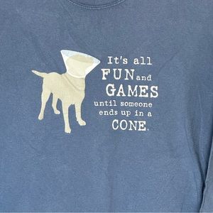 Dog is Good Blue Long Sleeve Women’s Lg T shirt Funny Humor Comedy Dog in Cone